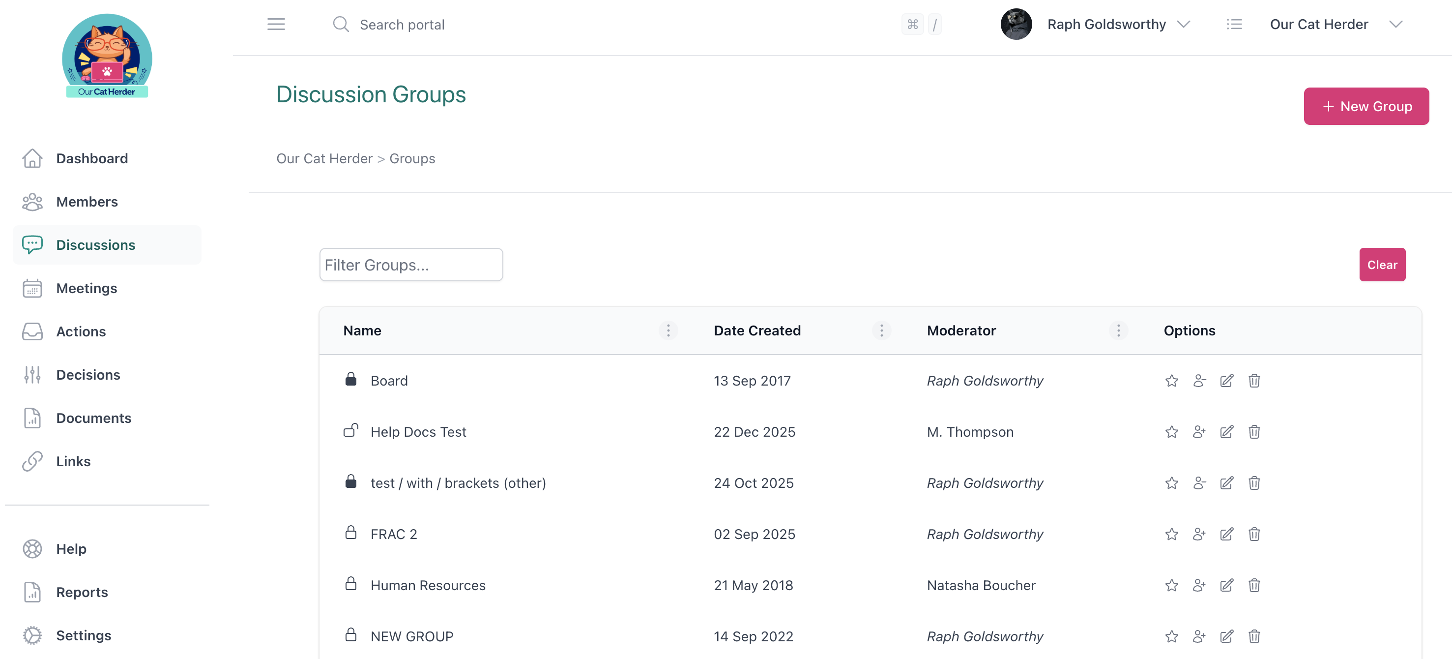 Discussion groups in Our Cat Herder