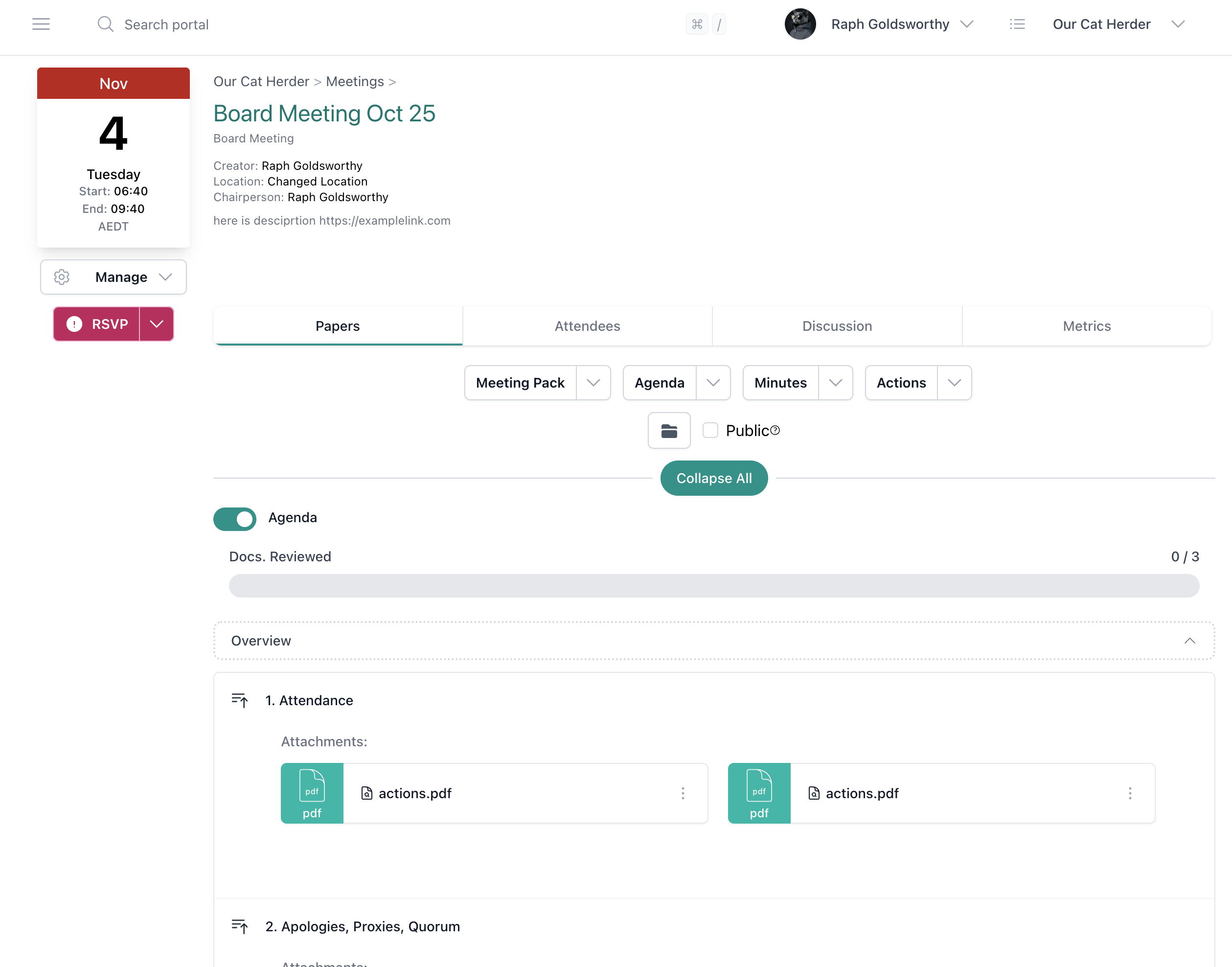 Meeting preparation and participation in the board portal