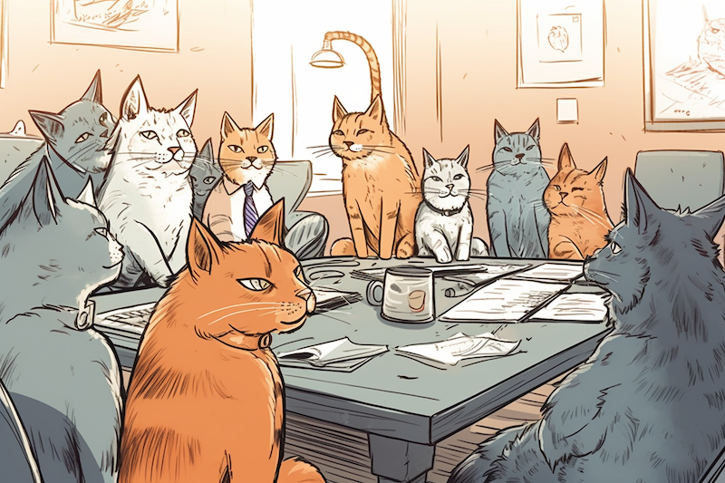 Business meeting of cats